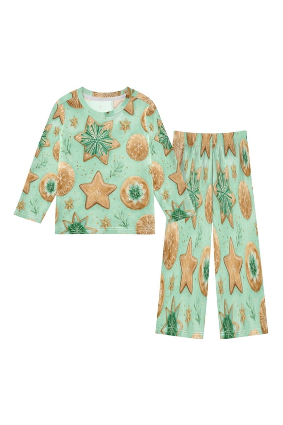 DIXRUYEE Fleece Pajama Set Loose Style Elastic Waist Pockets Festive Cookie Medley Cute Pattern