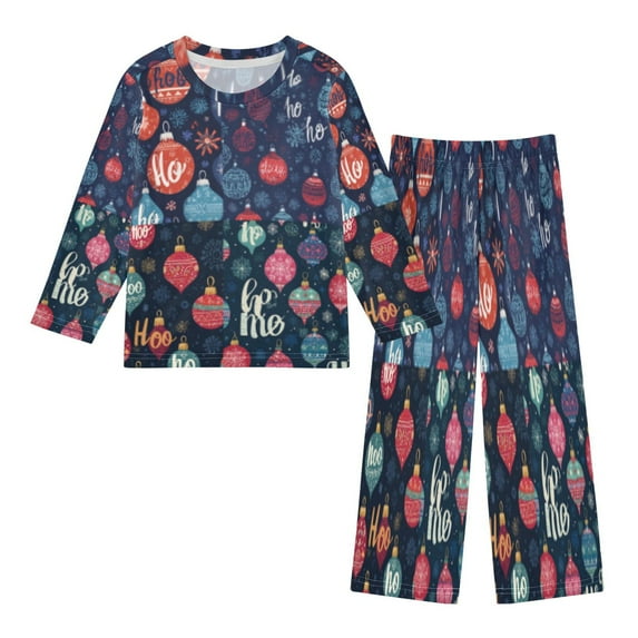 DIXRUYEE Fleece Pajama Set Loose Style Elastic Waist Pockets Festive Ornament Ho-ho Cute Pattern