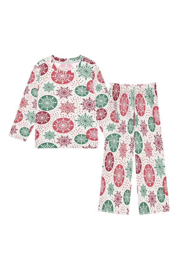 DIXRUYEE Fleece Pajama Set Loose Style Elastic Waist Pockets Festive Snowflakes Cute Pattern