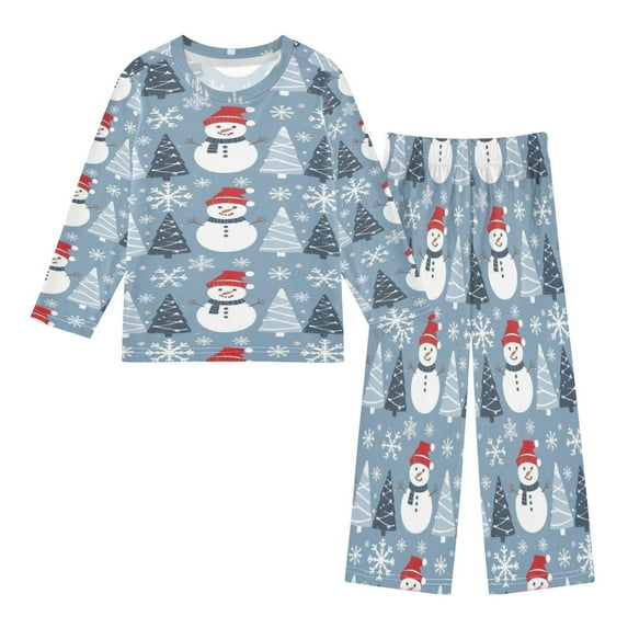 DIXRUYEE Fleece Pajama Set Loose Style Elastic Waist Pockets Frosty Snowman Cute Pattern