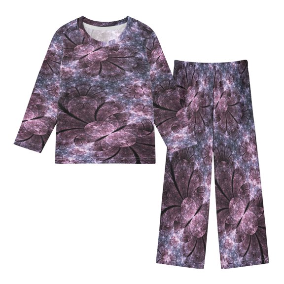 DIXRUYEE Fleece Pajama Set Loose Style Elastic Waist Pockets Galactic Floral Dreams Cute Pattern