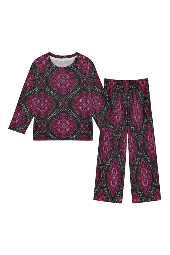 DIXRUYEE Fleece Pajama Set Loose Style Elastic Waist Pockets Gothic Floral Geometry Cute Pattern