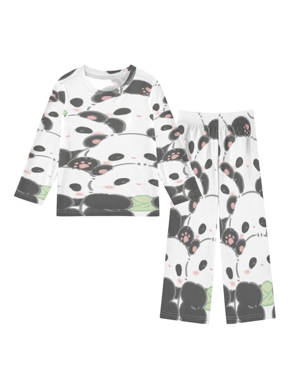 DIXRUYEE Fleece Pajama Set Loose Style Elastic Waist Pockets Panda Group Carnival Cute Pattern