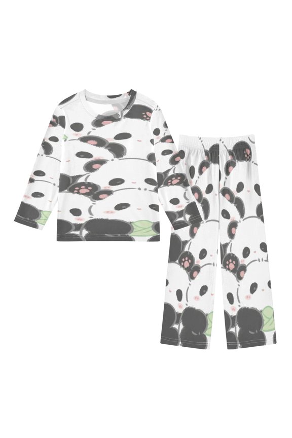 DIXRUYEE Fleece Pajama Set Loose Style Elastic Waist Pockets Panda Group Carnival Cute Pattern