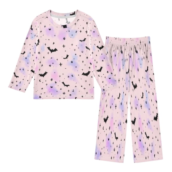 DIXRUYEE Fleece Pajama Set Loose Style Elastic Waist Pockets Pink Bat Cute Pattern