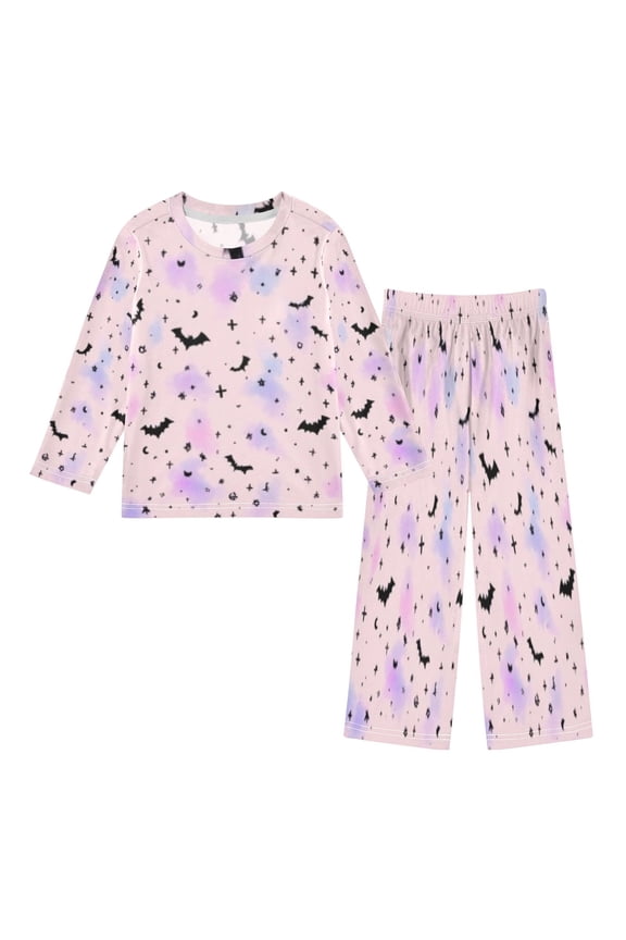 DIXRUYEE Fleece Pajama Set Loose Style Elastic Waist Pockets Pink Bat Cute Pattern