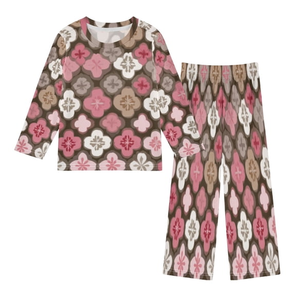 DIXRUYEE Fleece Pajama Set Loose Style Elastic Waist Pockets Quilted Floral Pastel Medley Cute Pattern