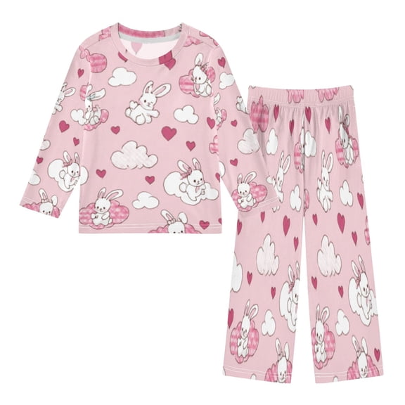 DIXRUYEE Fleece Pajama Set Loose Style Elastic Waist Pockets Rabbit Love Cloud Burst Cute Pattern
