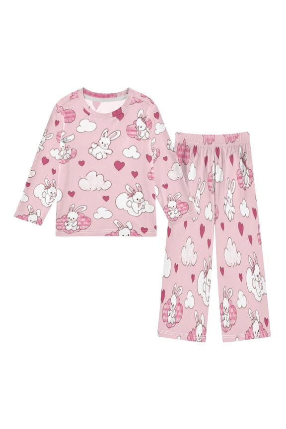 DIXRUYEE Fleece Pajama Set Loose Style Elastic Waist Pockets Rabbit Love Cloud Burst Cute Pattern
