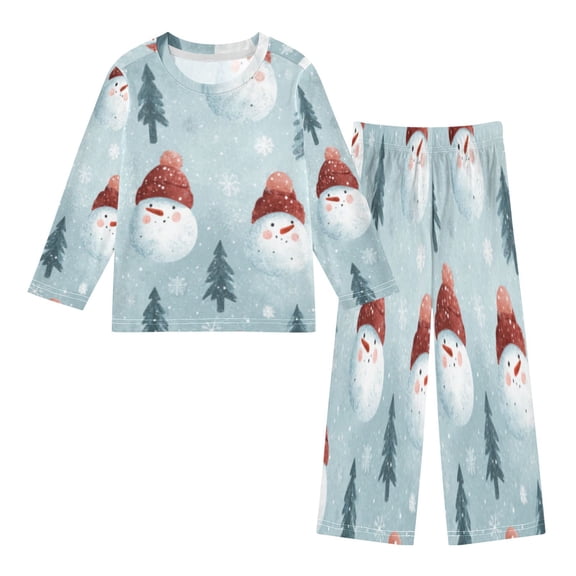 DIXRUYEE Fleece Pajama Set Loose Style Elastic Waist Pockets Snowman Winter Wonderland Cute Pattern