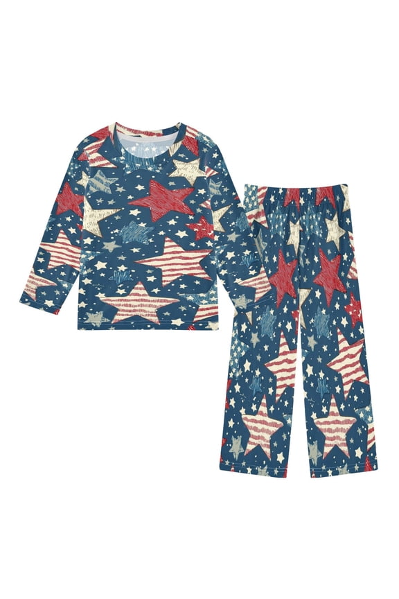 DIXRUYEE Fleece Pajama Set Loose Style Elastic Waist Pockets Star - Spangled Patriotism Cute Pattern