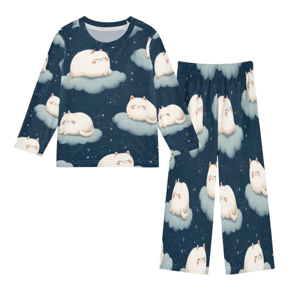 DIXRUYEE Fleece Pajama Set Loose Style Elastic Waist Pockets Starry Night Cloud Cat Colony Cute Pattern