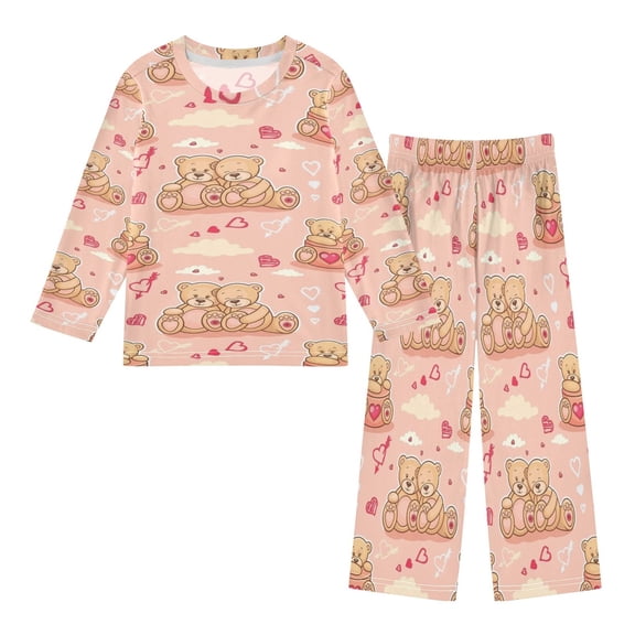 DIXRUYEE Fleece Pajama Set Loose Style Elastic Waist Pockets Teddy Bear Pastel Dreamland Cute Pattern