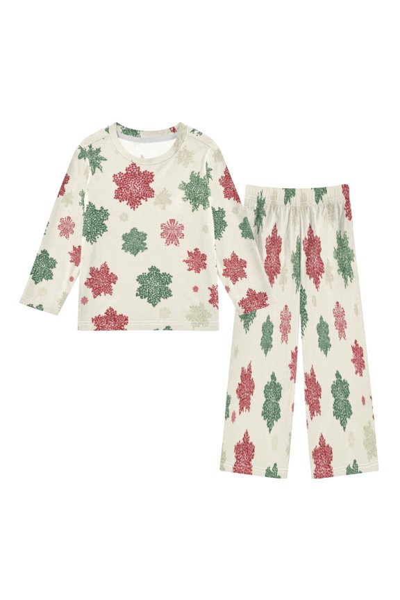 DIXRUYEE Fleece Pajama Set Loose Style Elastic Waist Pockets Vintage Snowflakes Cute Pattern