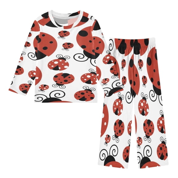 DIXRUYEE Fleece Pajama Set Loose Style Elastic Waist Pockets Whimsical Ladybugs Carnival Cute Pattern