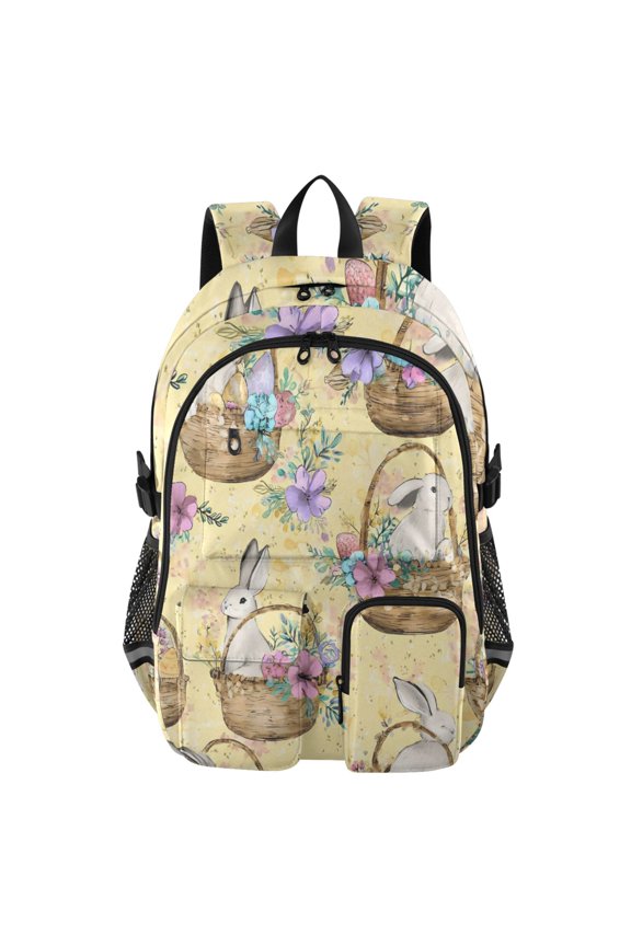 Flower Basket Rabbit Backpack for School 14Laptop Compatible with Reflective Safety Strips