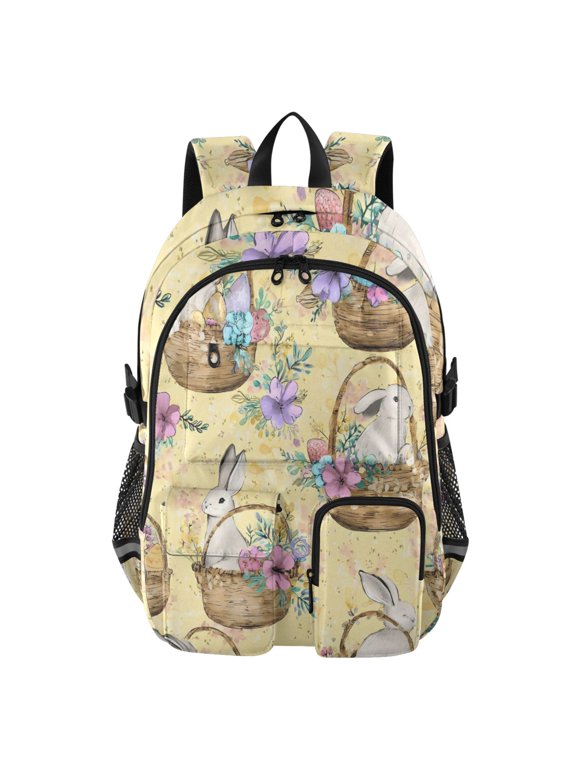 Flower Basket Rabbit Backpack for School 14Laptop Compatible with Reflective Safety Strips
