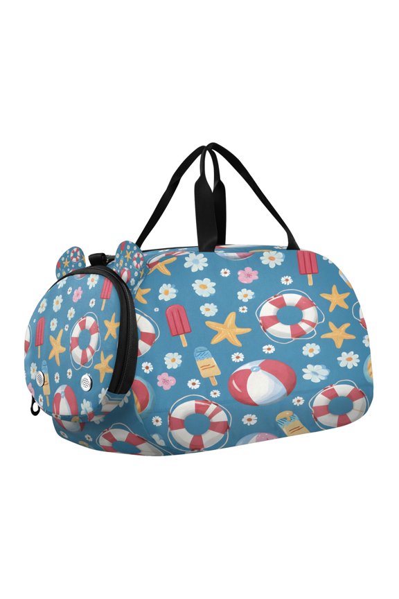 Flower Lifebuoy Pattern Scale Duffel Bag With Ventilated Shoe Pocket & Adjustable Strap for Gym, Dance & Travel