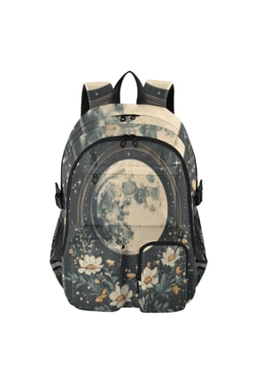 Flower Moon Backpack for School 14Laptop Compatible with Reflective Safety Strips
