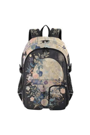 Flowers Moon Backpack for School 14Laptop Compatible with Reflective Safety Strips