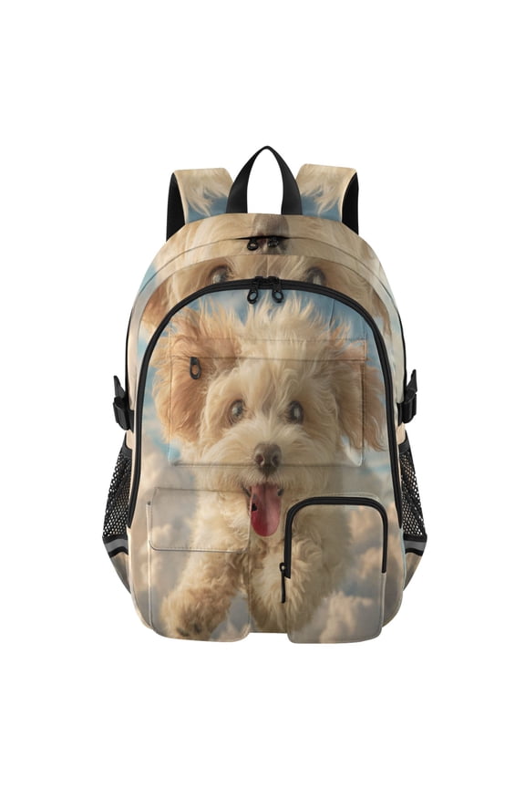 Fluffy Cloud Curly Pup Backpack for School 14Laptop Compatible with Reflective Safety Strips