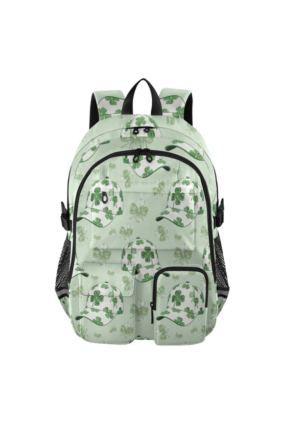 Four Leaf Clover Cap Pattern Backpack for School 14Laptop Compatible with Reflective Safety Strips