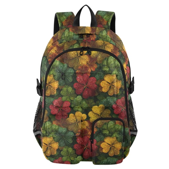 DIXRUYEE Four Leaf Clover Pattern Pattern Backpack for School 14Laptop Compatible with Reflective Safety Strips