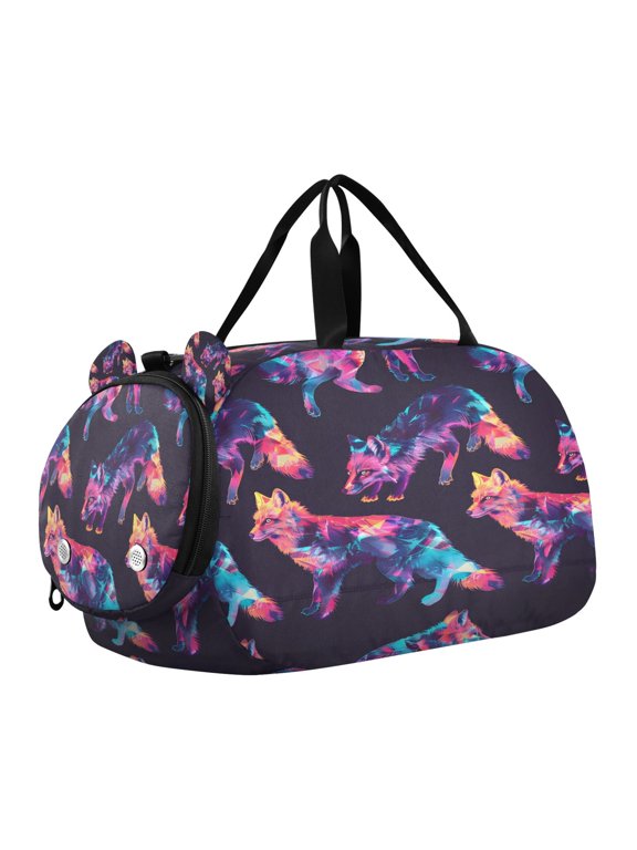 Fox Colorful Pattern Scale Duffel Bag With Ventilated Shoe Pocket & Adjustable Strap for Gym, Dance & Travel