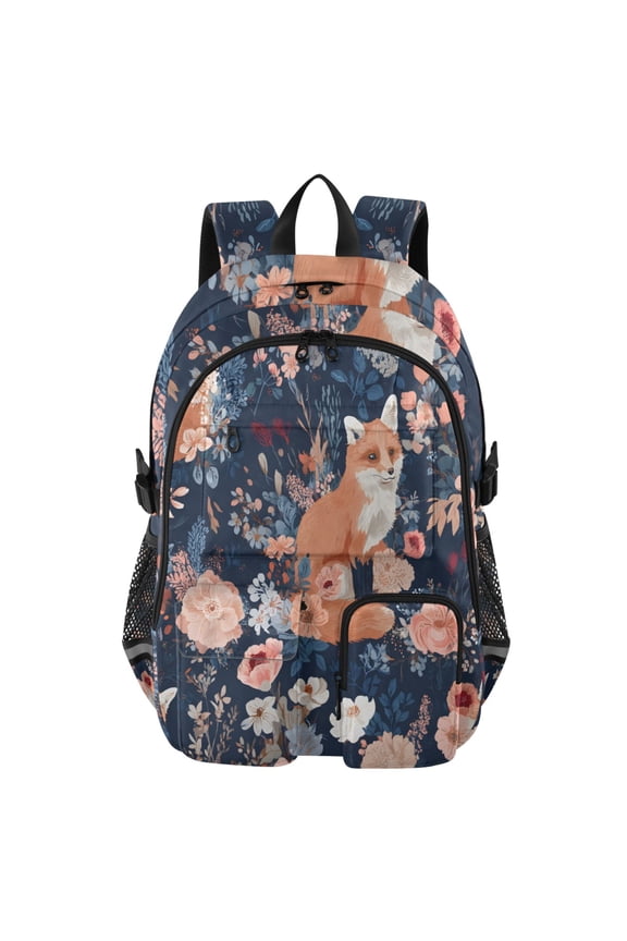 Fox Pattern Backpack for School 14Laptop Compatible with Reflective Safety Strips