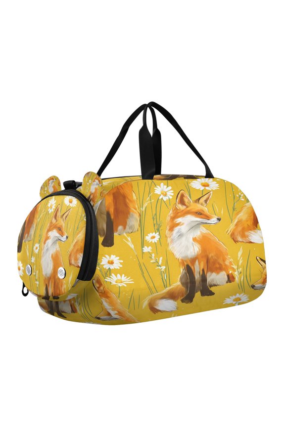 Fox Yellow Background Pattern Scale Duffel Bag With Ventilated Shoe Pocket & Adjustable Strap for Gym, Dance & Travel