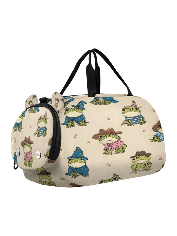 Frog with Magic Hat Pattern Scale Duffel Bag With Ventilated Shoe Pocket & Adjustable Strap for Gym, Dance & Travel