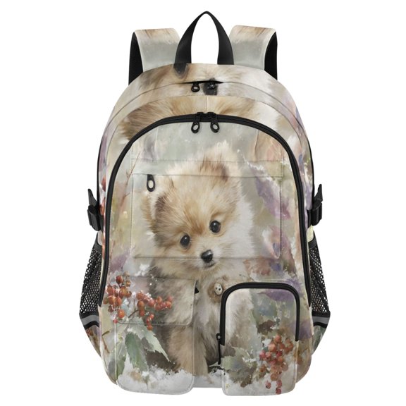 DIXRUYEE Frosty Pup Backpack for School 14Laptop Compatible with Reflective Safety Strips