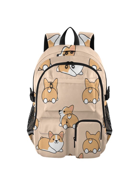 Funny Lovely Dog Welsh Backpack for School 14Laptop Compatible with Reflective Safety Strips