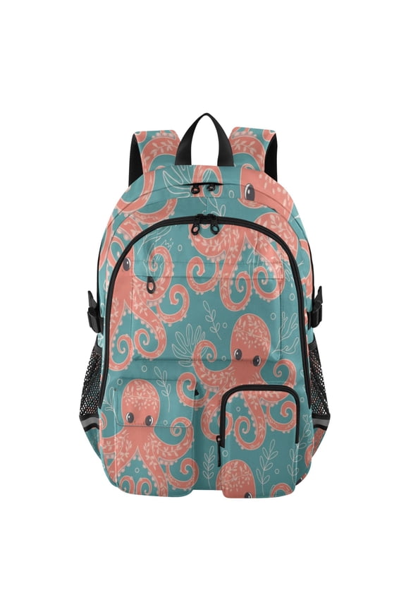 Funny Octopus Sea Leaves Backpack for School 14”Laptop Compatible with Reflective Safety Strips