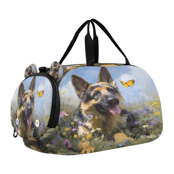 DIXRUYEE German Shepherd Butterfly Scale Duffel Bag With Ventilated Shoe Pocket & Adjustable Strap for Gym, Dance & Travel