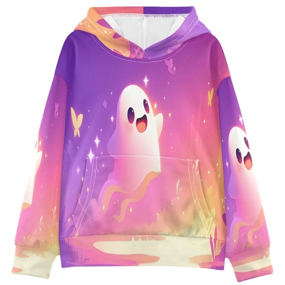 DIXRUYEE Ghost Halloween Purple Butterfly Print Hoodie Casual Pullover Sweatshirt With Kangaroo Pocket