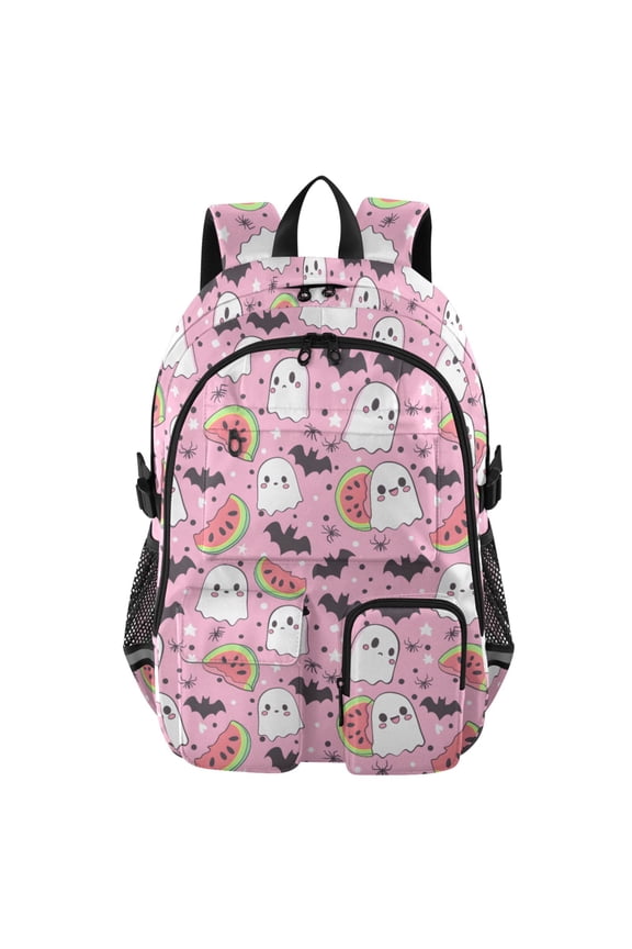 Ghost Watermelon Bat Pattern Pattern Backpack for School 14Laptop Compatible with Reflective Safety Strips