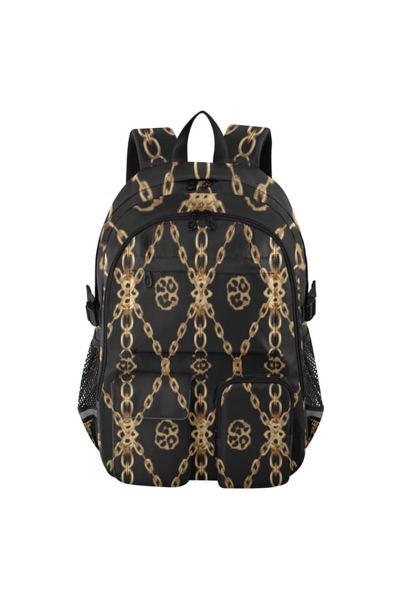 Gilded Chain Tapestry Backpack for School 14Laptop Compatible with Reflective Safety Strips