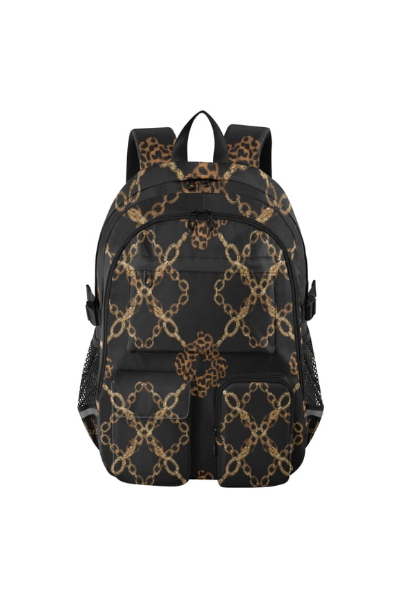 Gold Chain Lattice Backpack for School 14Laptop Compatible with Reflective Safety Strips
