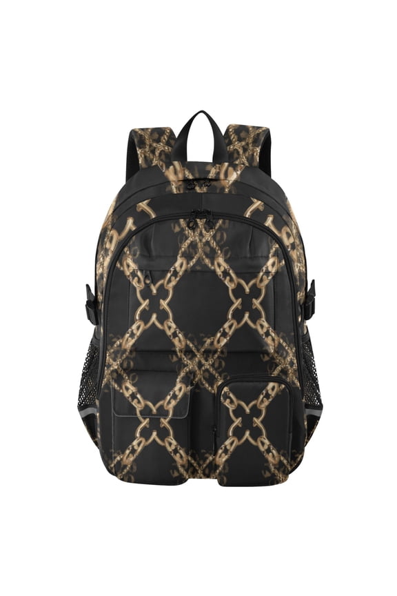 Golden Chain Lattice Backpack for School 14Laptop Compatible with Reflective Safety Strips