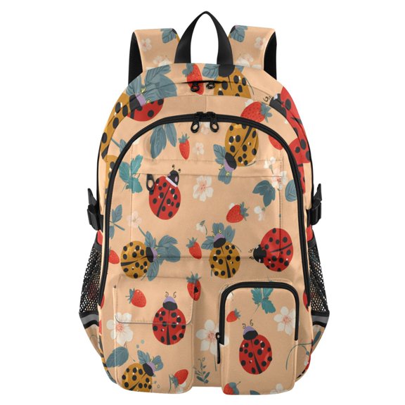 DIXRUYEE Golden Turtle Strawberry Pattern Backpack for School 14Laptop Compatible with Reflective Safety Strips