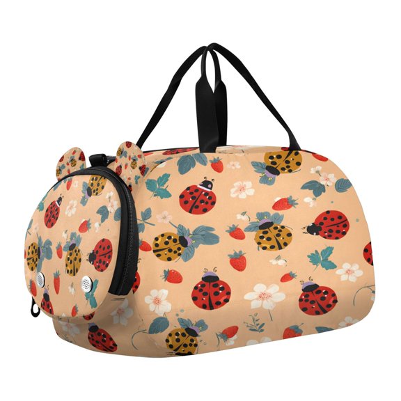 DIXRUYEE Golden Turtle Strawberry Pattern Scale Duffel Bag With Ventilated Shoe Pocket & Adjustable Strap for Gym, Dance & Travel
