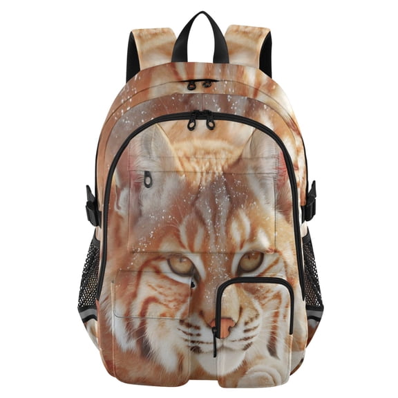 DIXRUYEE Golden-eyed Wild Cat Backpack for School 14Laptop Compatible with Reflective Safety Strips