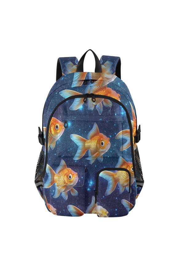 Goldfish Galaxy Pattern Backpack for School 14”Laptop Compatible with Reflective Safety Strips
