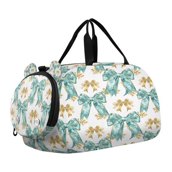 DIXRUYEE Green Gold Bow Pattern Scale Duffel Bag With Ventilated Shoe Pocket & Adjustable Strap for Gym, Dance & Travel