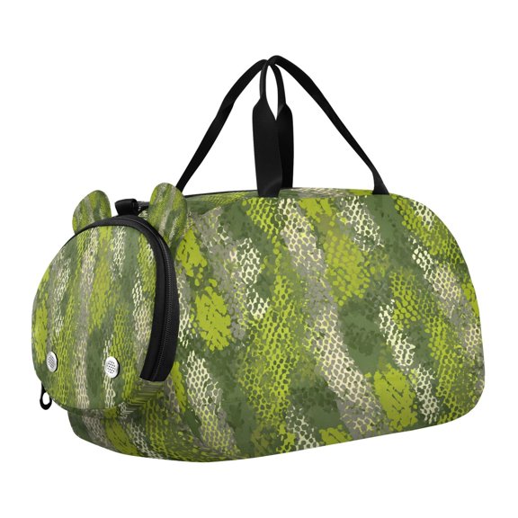 DIXRUYEE Green Snake Skin Pattern Scale Duffel Bag With Ventilated Shoe Pocket & Adjustable Strap for Gym, Dance & Travel