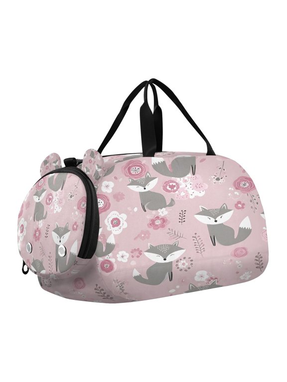 Grey Fox Pattern Scale Duffel Bag With Ventilated Shoe Pocket & Adjustable Strap for Gym, Dance & Travel