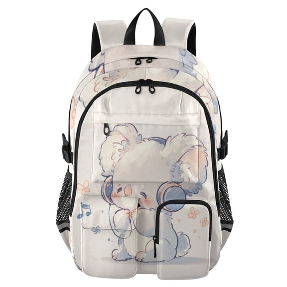 DIXRUYEE Headphone Koala Backpack for School 14Laptop Compatible with Reflective Safety Strips