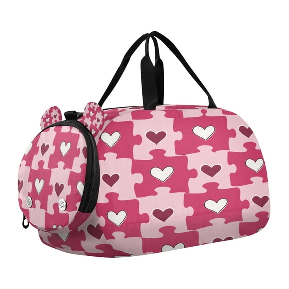 DIXRUYEE Heart Shaped Jigsaw Puzzle Scale Duffel Bag With Ventilated Shoe Pocket & Adjustable Strap for Gym, Dance & Travel