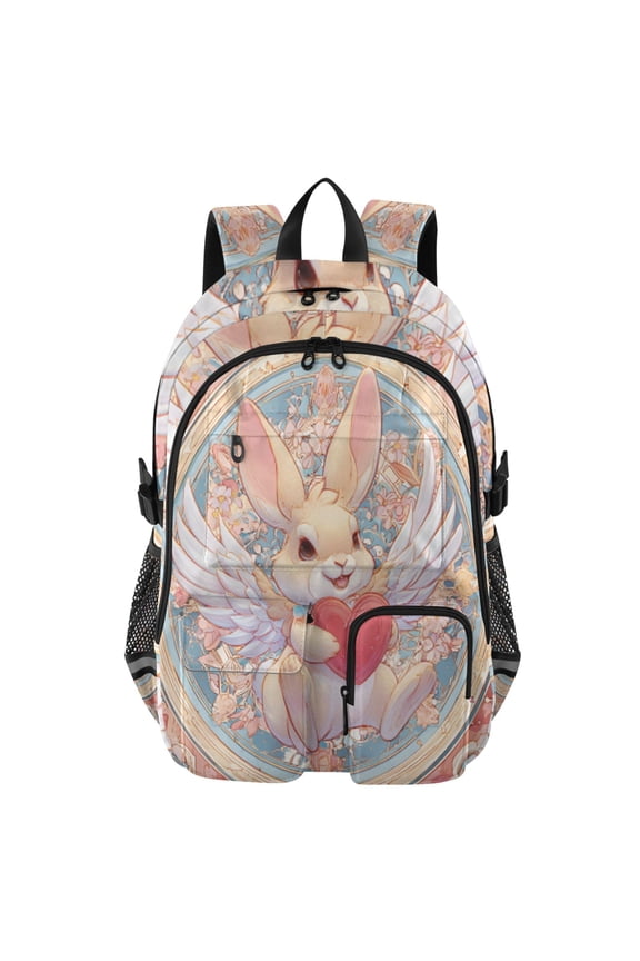 Heartfelt Angel Bunny Backpack for School 14Laptop Compatible with Reflective Safety Strips
